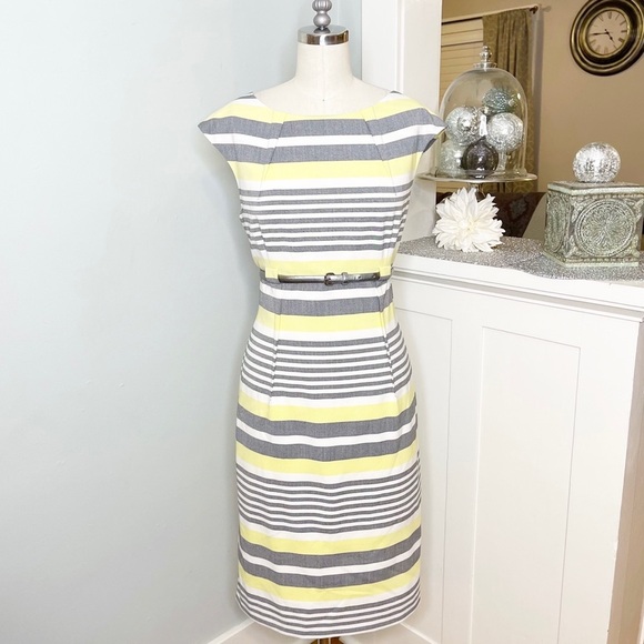 Calvin Klein Sheath Dress Yellow & Gray Stripes Size 10 - Picture 2 of 11